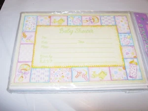 NEW PACK 8 BABY SHOWER INVITATIONS NOTE CARDS & ENVELOPES BOY GIRL 5X7 YELLOW - Picture 1 of 3