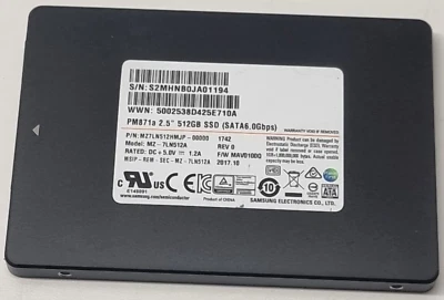 512GB SSD Samsung MZ-7LN512A Solid State Drive 2,5" 6GB/S 7MM DISK MZ7LN512HMJP - Bild 1 von 3