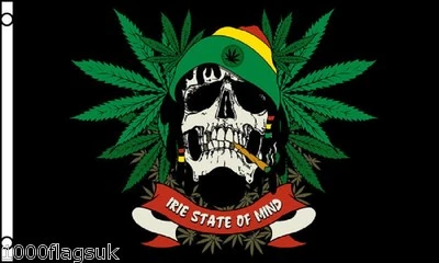 Rasta Skull Rastafarian Cannabis Leaf Polyester 5'x3' Flag - LAST FEW - Изображение 1 из 3