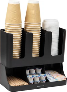 6 Compartment Upright Breakroom Coffee Condiment and Cup Storage Organizer, Blac - Picture 1 of 12