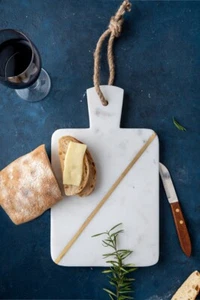 White Genuine Marble 12" X 7" Cutting Board Serving Board With Brass Inlay - Picture 1 of 5