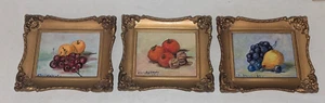 3 Vtg Made in USA Plastic Gold Ornate Miniature Frames w Still Life Paintings - Picture 1 of 9