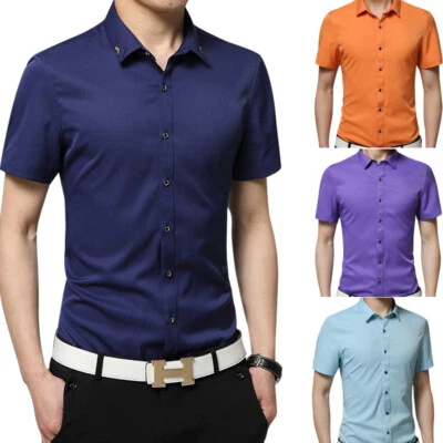 New Mens Dress Shirts Summer Short Sleeves Luxury Camisas Casual Slim Fit Shirts - Image 1 of 4