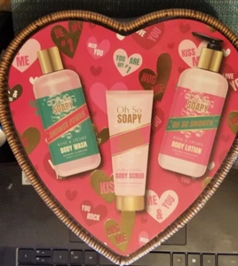 Oh So SOAPY body wash, body scrub and body lotion. Heart shaped container - Picture 1 of 2