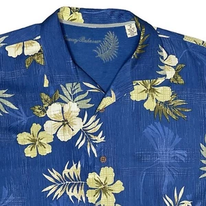 Tommy Bahama hawaiianisches Hemd mittel 100 % seidenblau Aloha Blumenmuster Palme Jacquard - Bild 1 von 14