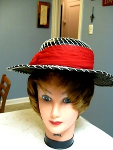 CHRYSE' ORGINAL BLACK AND WHITE STRAW HAT SMALL - Picture 1 of 4