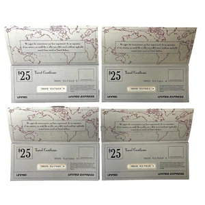 4 Pcs United Airlines United Express Flight Voucher $25 Coupons Collectible Rare - Picture 1 of 3