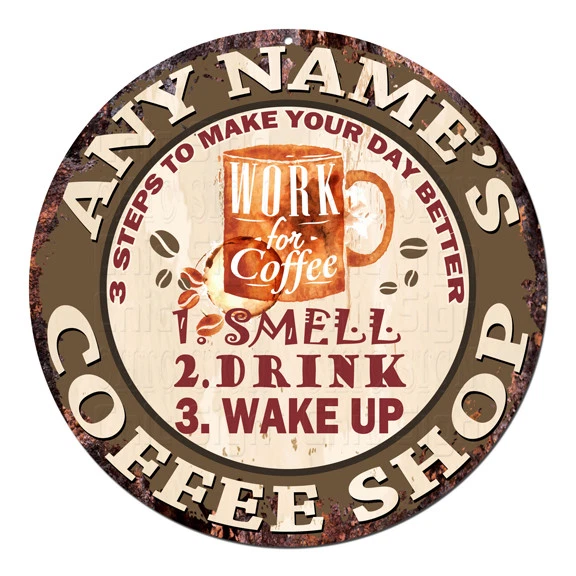CP-0093 ANY NAME'S COFFEE SHOP Custom Personalized Chic Tin Sign Decor Gift Idea - Image 1 of 1