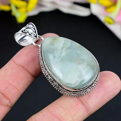 Colgante de aguamarina con piedras preciosas hechas a mano de plata de ley 925 joyería vintage Foto 1 de 4