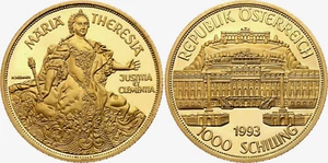 1993 Austria, Maria Theresa 1000 Schilling Gold Coin. - Picture 1 of 8