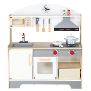LALAHO Wooden Play Kitchen, Little Kids Kitchen Playset, w/ Storage Space - Picture 1 of 8