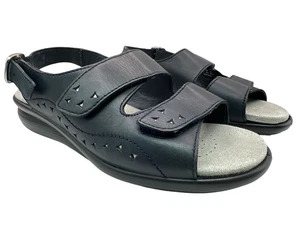 Hotter Easy Sandals Leather Navy Blue Straps Low Wedge UK 4.5 EXF Extra Wide - Picture 1 of 21
