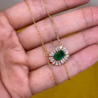 Collar de plata de ley 925 6x4 mm piedras preciosas esmeralda natural circonita margarita joyería Foto 1 de 4