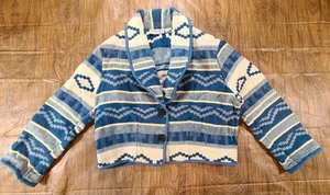 Vintage 90s Bolero Cropped Blanket Woven Jacket Boho Southwest Cotton Sz LG - Picture 1 of 8