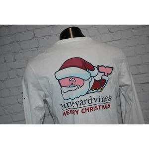 Vineyard Vines T-Shirt Mens Size Medium Christmas Santa Claus Front Pocket - Picture 1 of 7