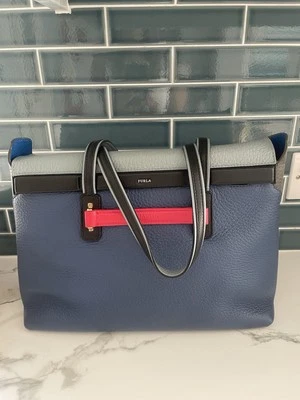 Furla Medium Blue Leather Tote Bag - Image 1 of 4