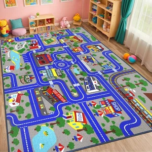 Alfombra para niños alfombra de juego de coche 6,6'x5,0', alfombra azul para niños para coches de juguete, antideslizante ciudad... - Imagen 1 de 8