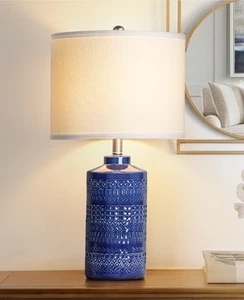 24.5" Navy Blue Table Lamp Modern Bedside Ceramic Lamps for Living Room 3-Way... - Picture 1 of 6