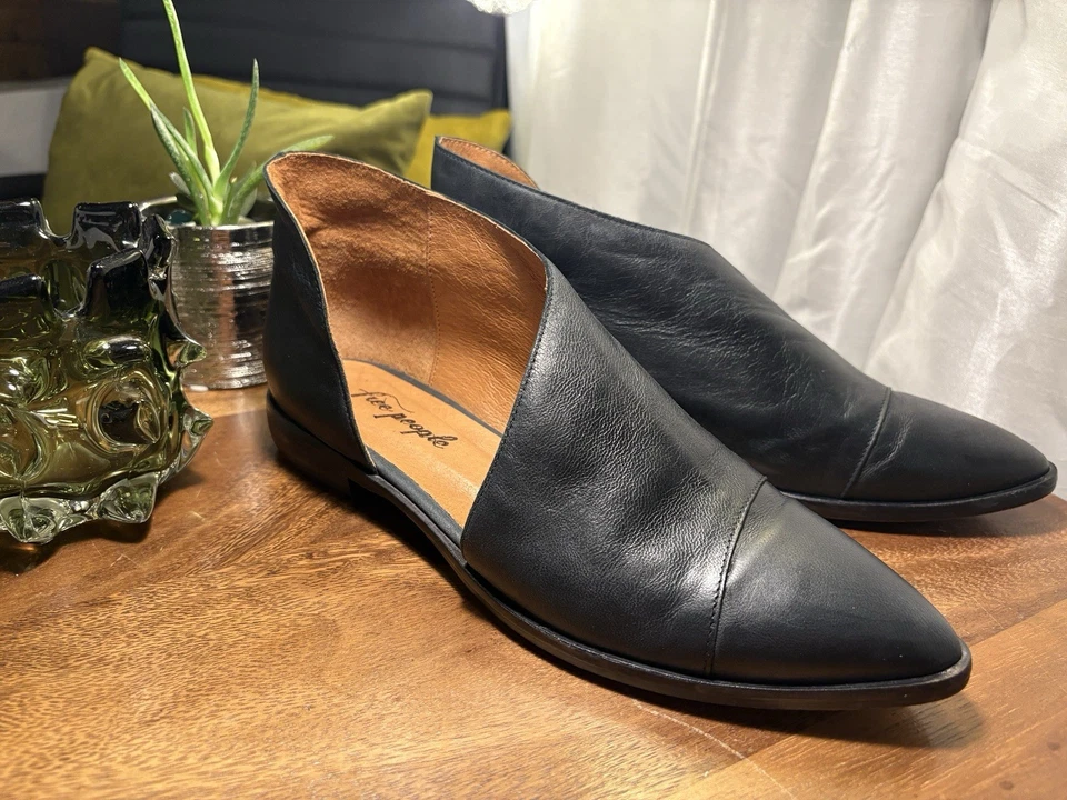 Free People Royale Bota D’orsay Cuero Negro Punta Plana Zapato EE. UU. 11 UE 42 Foto 1 de 4