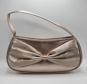 Borsa/borsa da sera La Regale in raso oro rosa con fiocco - Foto 1 di 6