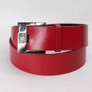 Anne Klein Waist Belt Women Large Red Leather Silver Tone Logo Buckle Wide - Picture 1 of 10