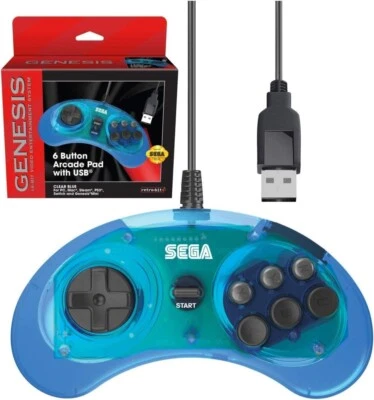 Retro-bit Official SEGA 6-Button Arcade Pad USB for PC Mac Steam Blue