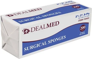 Dealmed Surgical Sponges Gauze Pads Non Sterile 2" x 2" 8 Ply - 200 Count - Picture 1 of 4