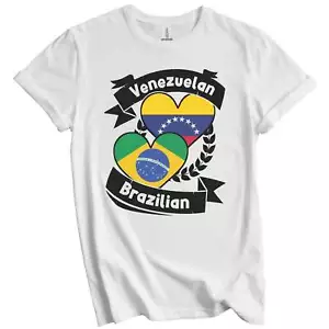 Venezuelan Brazilian Heart Flags Venezuela Brazil T-Shirt - Picture 1 of 3