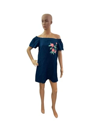 Mini Vestido Everly Para Mujer Talla M Fuera del Hombro Manga Corta Azul Floral Foto 1 de 4