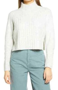 TOPSHOP NEW $58 Rib Crop Turtleneck Sweater in Gray Marl US Size 14 - Picture 1 of 5