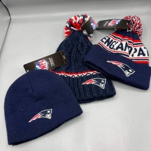 Lot of 3 New England Patriots Hat Youth Blue NFL Beanie Pom Pom Cap New - Picture 1 of 4