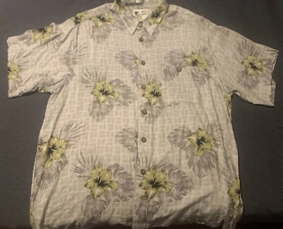 M.E. Camisa Sports Bold Loud XL Vintage Floral Hawaiana Abotonada Gris Beige Foto 1 de 4