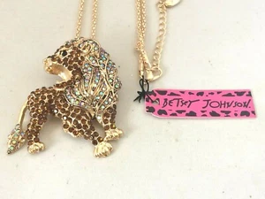COLLAR BROCHE COLGANTE CHAPADO EN ORO LEÓN CRISTAL BLANCO BETSEY JOHNSON - Imagen 1 de 2