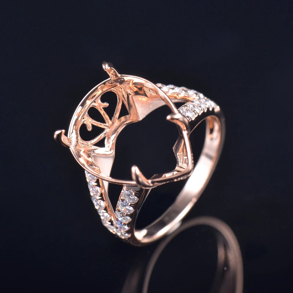 Solid 14K Rose Gold Natural Diamonds Semi Mount Prong Ring Setting Pear 18x13mm - Image 1 of 4