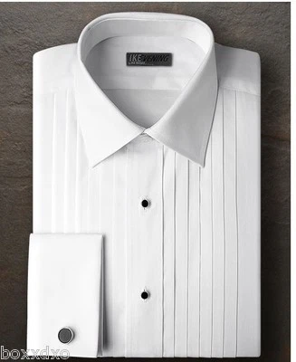 New IKE BEHAR 100% COTTON French Cuff Laydown Spread Tuxedo Shirt FREE CuffLinks - Image 1 of 3