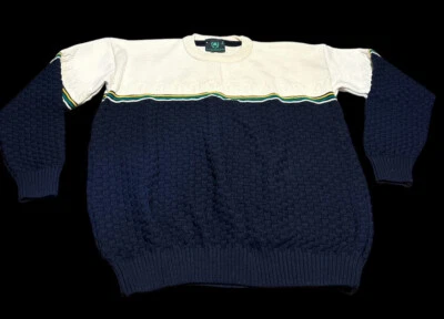 Suéter Vintage Isla Esmeralda Rayas Azul Marino Crema Tejido Cuello Redondo Invierno Mediano Foto 1 de 4