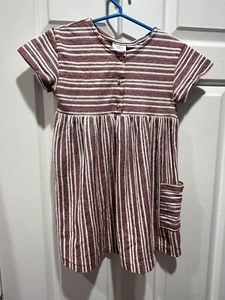 Zara Striped Rustic Dress Size 4-5 Brick Ecru Pocket - Picture 1 of 4