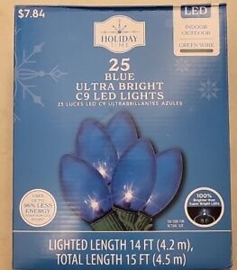 HOLIDAY TIME 25 ULTRA BRIGHT BLUE C9 LED LIGHTS - NEW in box