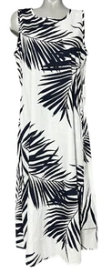 NEW CHICO'S SIZE 0.5 WHITE BLACK SLEEVELESS PALM PRINT BACK PLEAT MIDI DRESS 6 - Picture 1 of 8