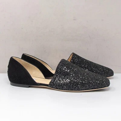 Jimmy Choo Globe d'Orsay Black Glitter Suede Flats, Size 41 (11 US) - Image 1 of 4