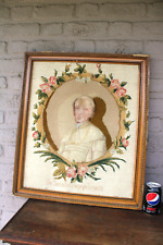 Antique embroidery handwork of pope leo XIII portrait french religious frame