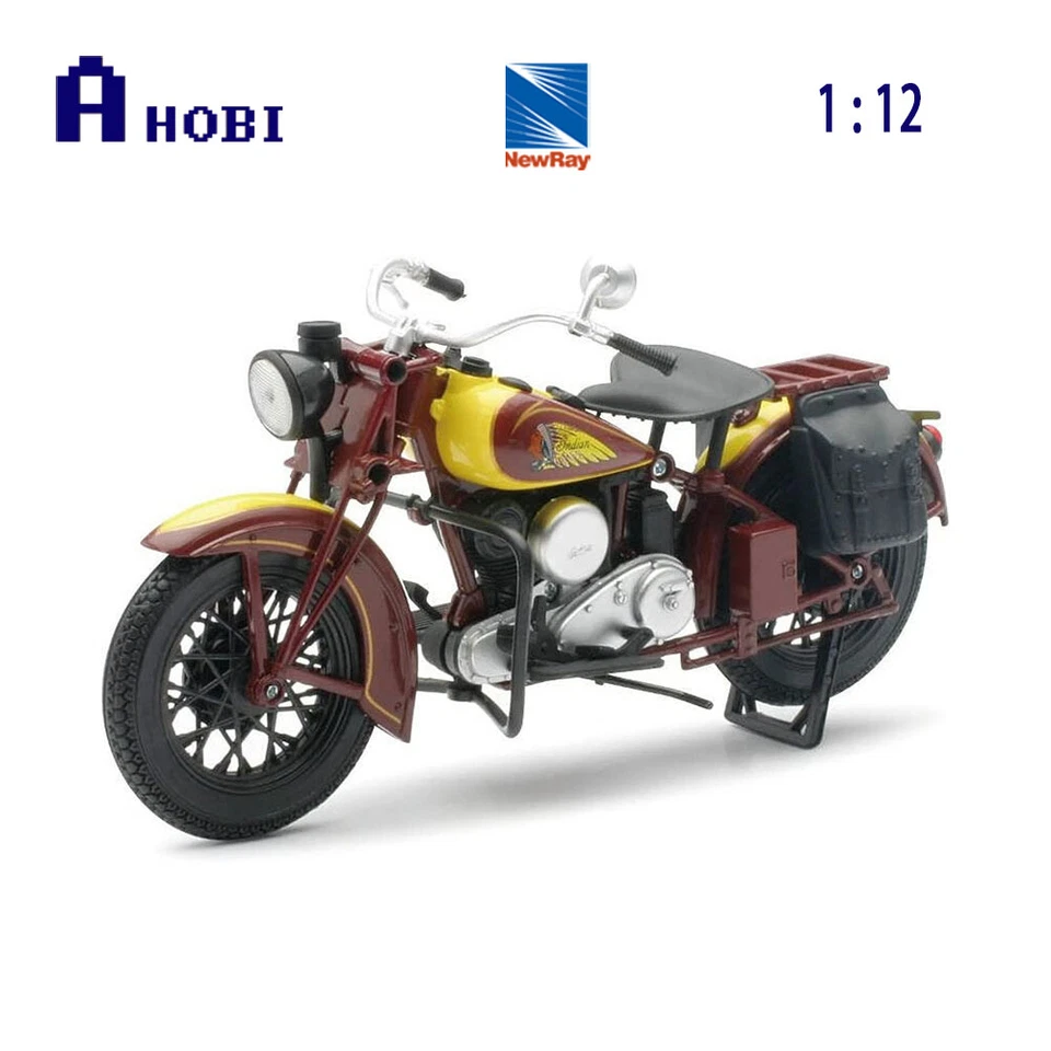 New Ray 1:12 Scale Indian Sport Scout 1934 Bike Model Toy Brick Red & Yellow - Image 1 of 2
