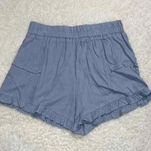Umgee womens large linen blend baby blue ruffle shorts no pockets elastic waist - Picture 1 of 10