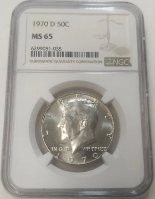 1970-D KENNEDY 50C HALF DOLLAR NGC MS65 #6299051-035 - Image 1 of 2
