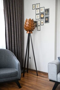 Natural Wood Pinecone Design Floor Lamp, Natural Wood Pinecone Floor Lamp - Picture 1 of 5