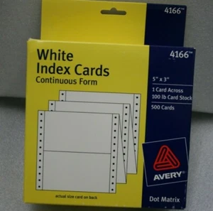 AVERY 4166 WHITE INDEX CARDS 1000 CARDS CONTINUOUS FORM 2 boxes - Picture 1 of 4