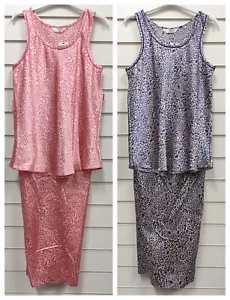 Marlon Damen Blumenmuster ärmellos knielang Satin Pyjama Set UK Größen 10-26 - Bild 1 von 3