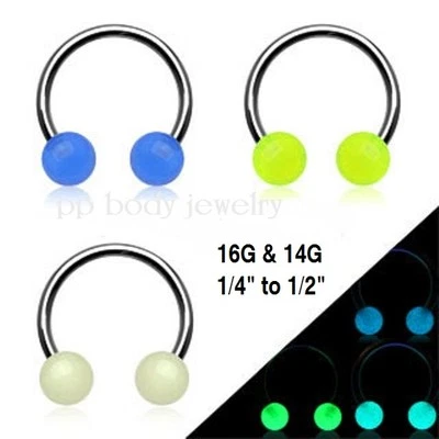 2 шт. 16 г 14 г стальная подкова с СВЕТЯЩИМИСЯ В ТЕМНОТЕ ШАРИКАМИ ушная раковина перегородка лабрет - Изображение 1 из 2