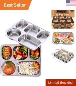 Stainless Steel Divided Plates Tray - 5 Compartment Dinner Plates for Adults - Picture 1 of 10