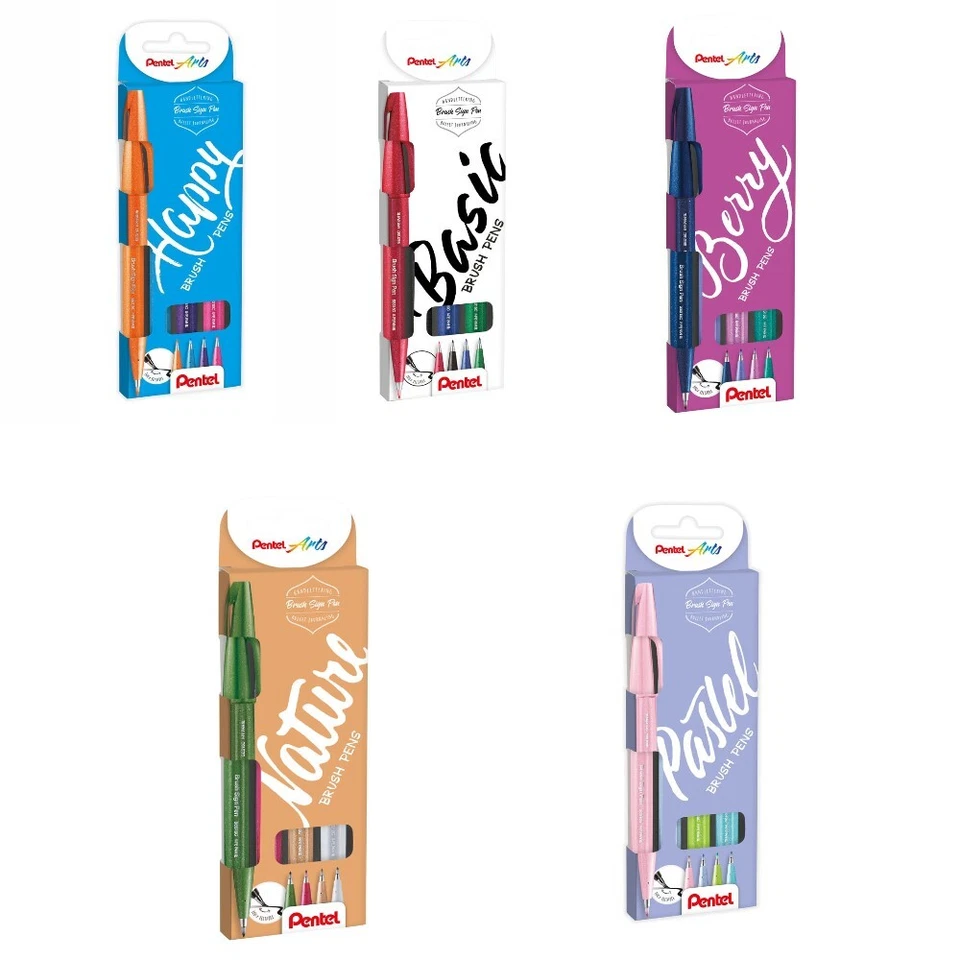 Pentel Sign Pen Brush SES15 Faserschreiber Pinselspitze Kalligraphie 4er Set - Bild 1 von 1